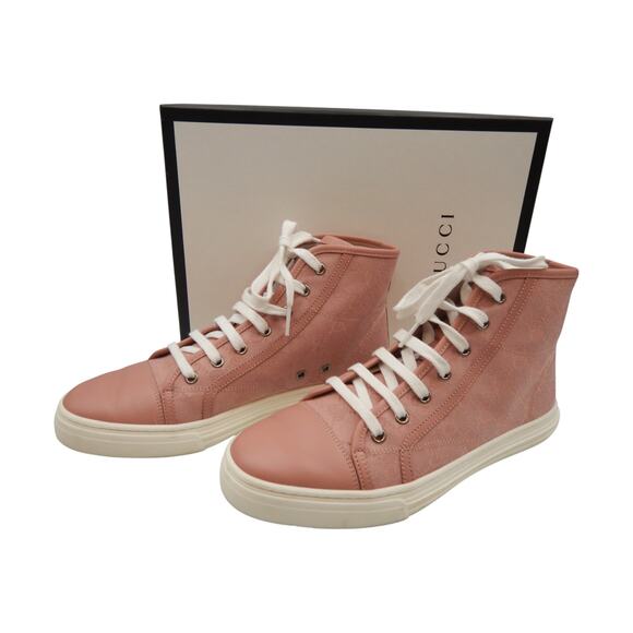 Gucci GG Logo Monogram Canvas High Top Sneakers Shoes Soft Pink Size 38.5/8.5 - Picture 11 of 13